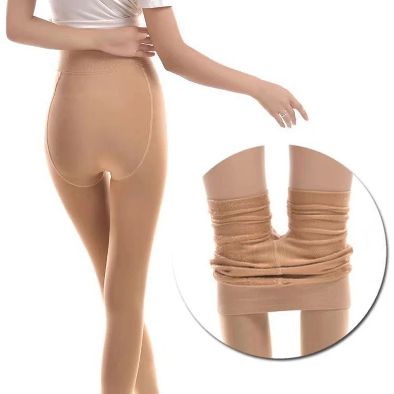 Ноги поддельные полупрозрачные теплые флисовые женские мягкие леггинсы с