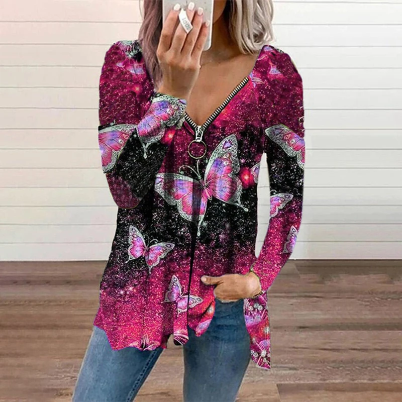 

Женская рубашка с V-образным вырезом, на молнии