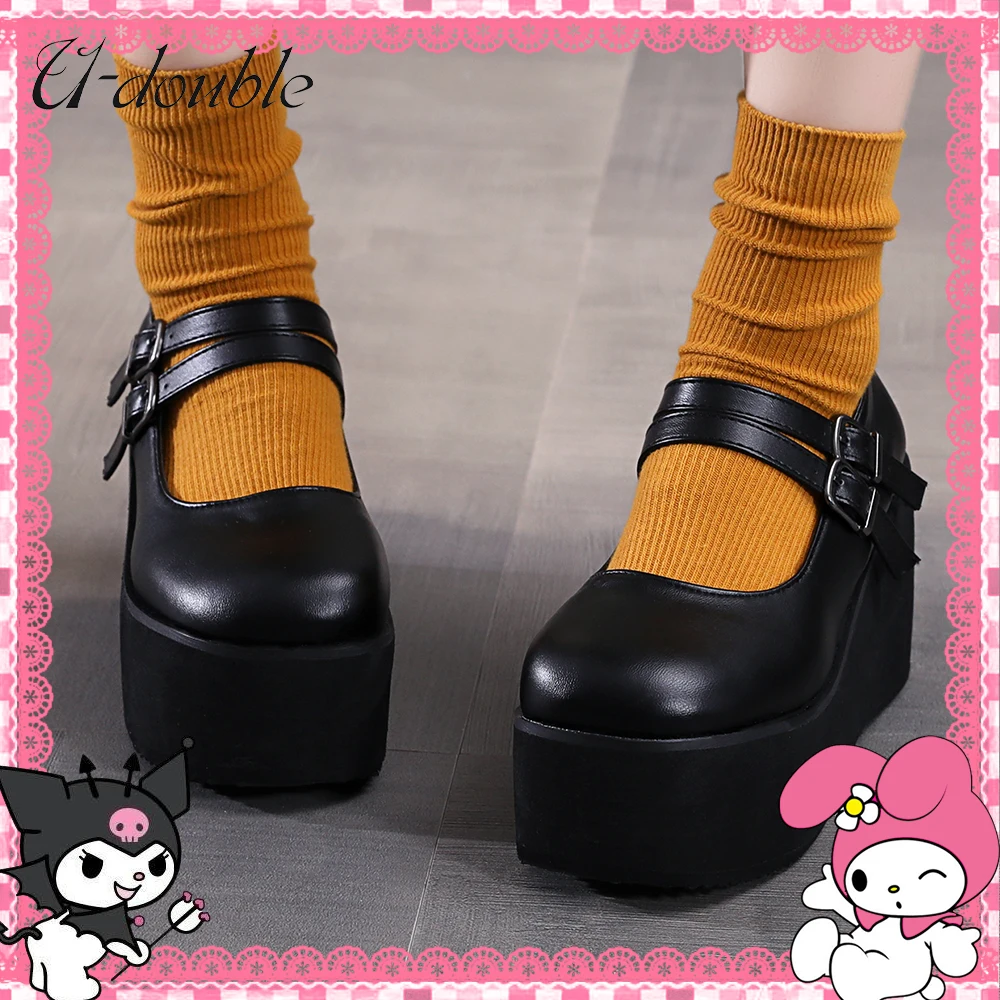 U DOUBLE г. новые женские милые туфли лодочки Мэри Джейн на платформе и высоком