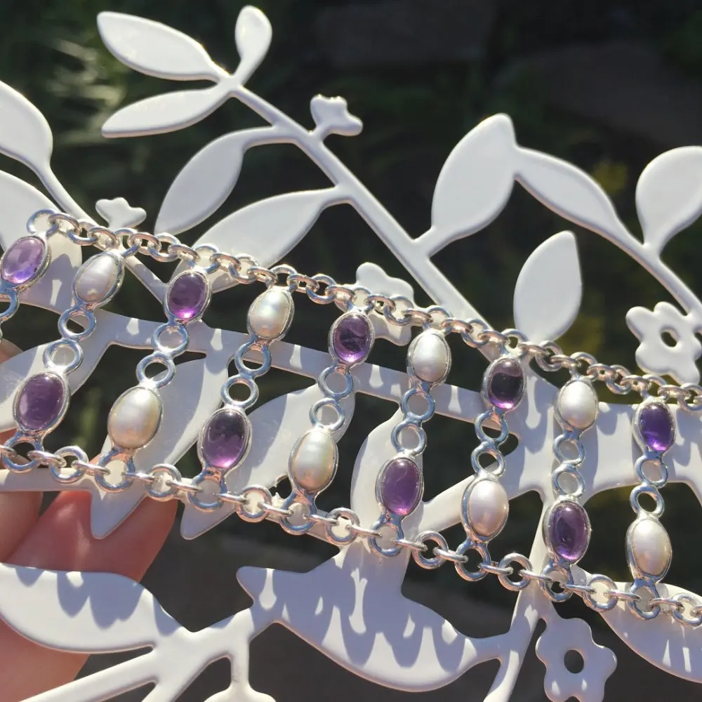 Chanti международных чистого AMETHYSTSs & жемчуг браслет ручной работы 9 дюймов для