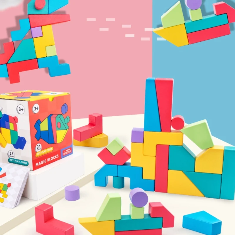 

Wooden Building Blocks 21 Card Guide For Fun Kids