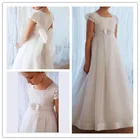 Кружевное платье для девочек, с коротким рукавом, с цветочным принтом