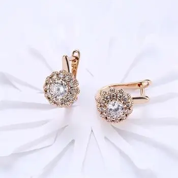 

K gold Zircon Earrings, flower shaped and diamond inlaid romantic earrings, earclip, women's champagne gold kzce151-e kzce151-e
