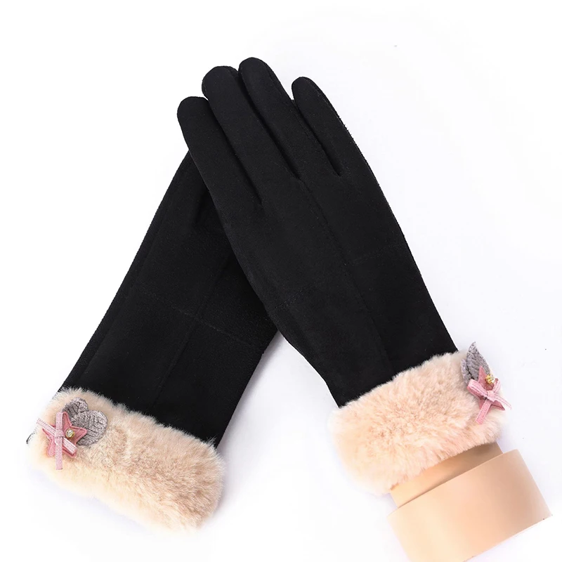 Женские замшевые перчатки для сенсорных экранов зимние двухслойные меховые