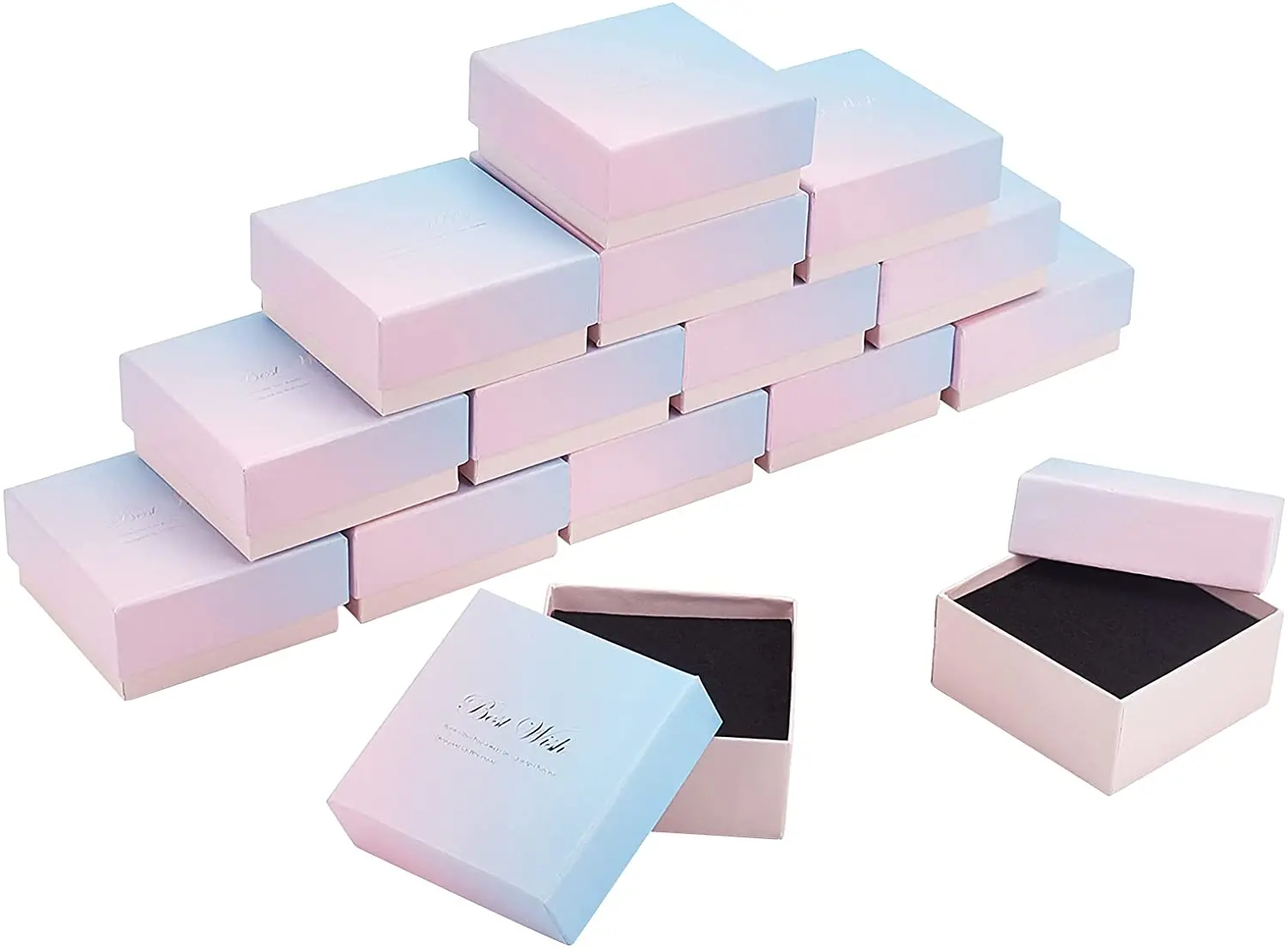 15 pieces cardboard jewelry box 7.5x7.5x3.5 cm pink jewelry box gift box with black sponge jewelry earrings gift packaging