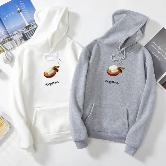 Женская толстовка с капюшоном Mangosteen плотная теплая вышитыми буквами и карманами