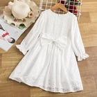 Осеннее платье для маленьких девочек, повседневное праздничное платье с длинным рукавом, элегантное белое кружевное ажурное платье принцессы, одежда для девочек