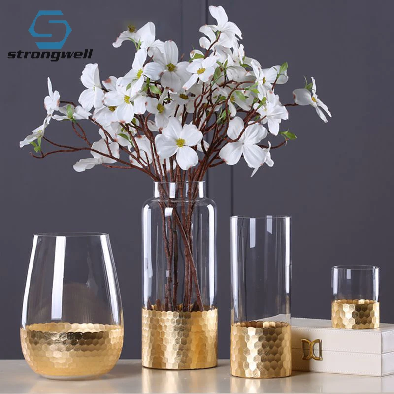 Strongwell Европейский современный золотой Стекло ваза прозрачный цилиндричный