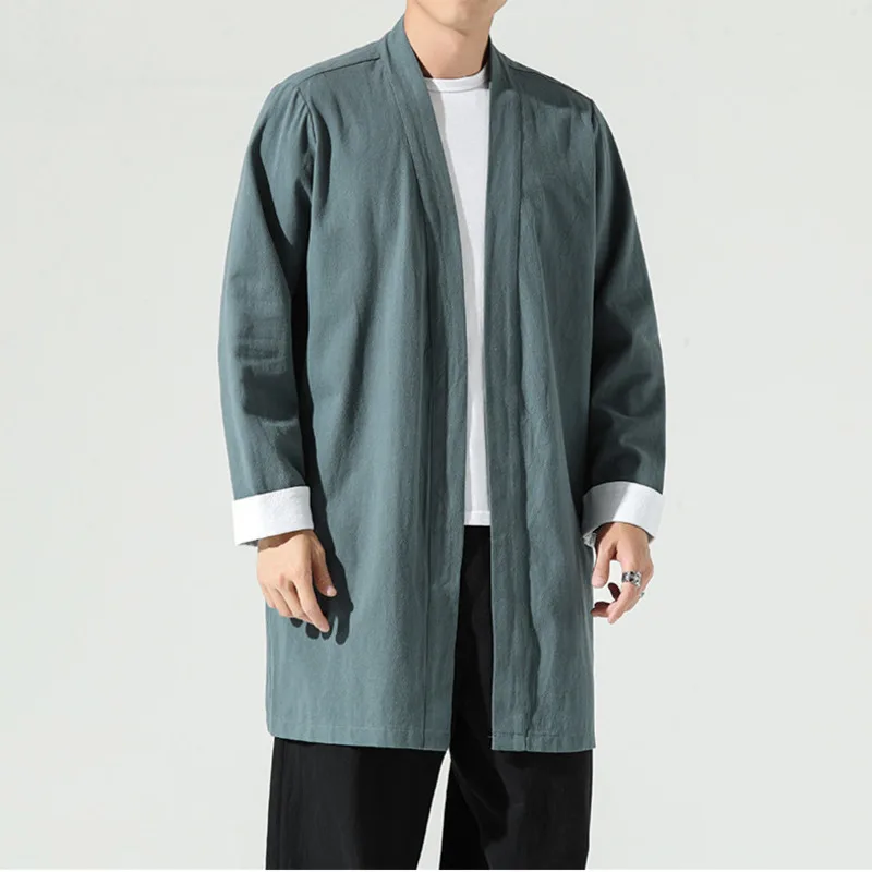 #4226 черное синее зеленое пальто ханьфу мужское винтажное кимоно куртка кардиган