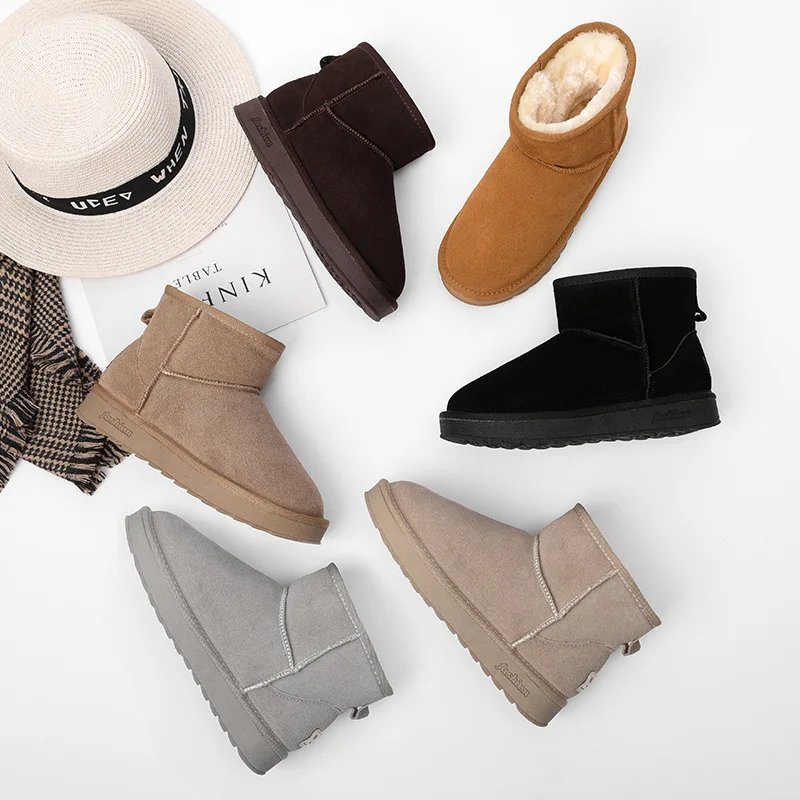 Высококачественные замшевые зимние ботинки Женская износостойкая теплая обувь