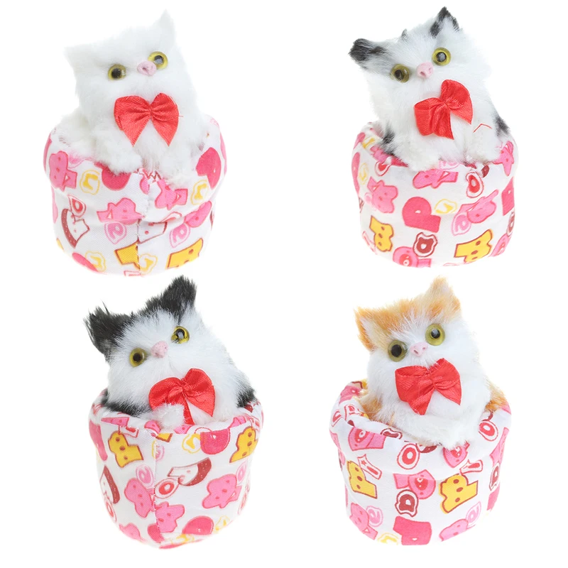 

2021 Plush Cats in Cloth Bucket Kids Toy Lovely Simulation Soft Animal Doll Stuffed Toys Decorations Birthday Gift For Children