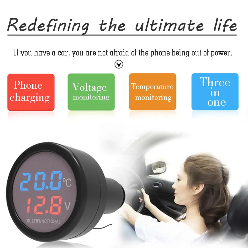 3 в 1 Автомобильное зарядное устройство автомобильный вольтметр