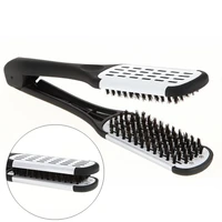hairdressing straightener comb nylon hair straightening double brushes v shape comb clamp bristle hair comb hairstylig combs