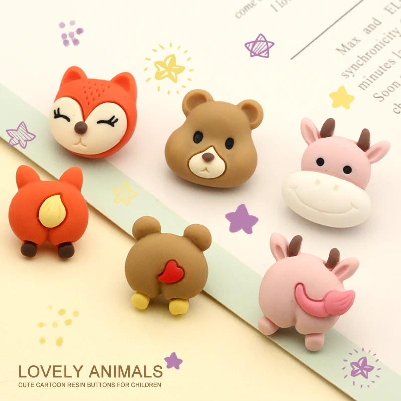 6pcs Cartoon Fox Bear Calf Decorative Lovely Animal Buttons for Clothing Children Cardigan Sweater Overcoat Sewing Wooden resin | Дом и сад