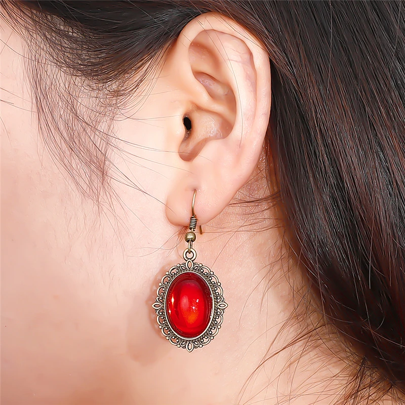 Винтаж Богемия очаровывает серьги ретро каплевидные синий красный камень кулон