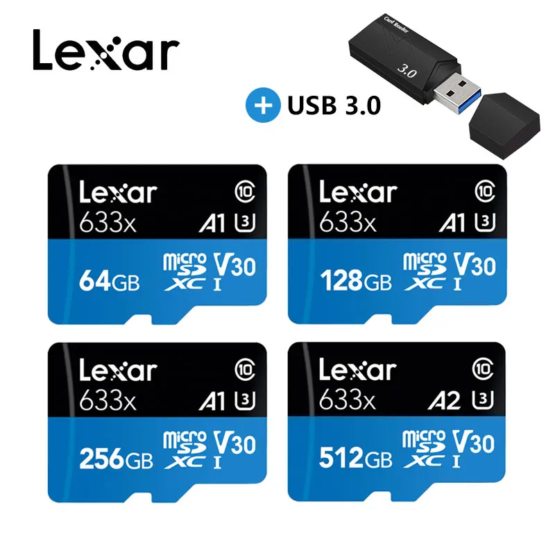 Новейшая модель; Lexar micro sd карты 128 ГБ оперативной памяти, 32 Гб встроенной памяти Class 10 micro sd Card 64 Гб Высокое Скорость 95 МБ/с. слот для карт памяти 256 ГБ U3 A1 V30 UHS-I, мicro sd, TF карта