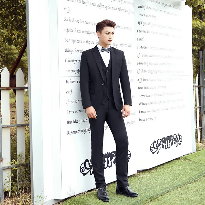 

Мужской костюм для банкета и студийной фотосъемки, набор из трех предметов, однотонная Корейская приталенная версия, мужское платье