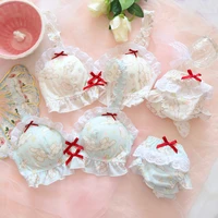 kawaii embroidered lace lingerie bra with panties push up brassiere panty lady sexy cute lolita bralette pants sets outside wear