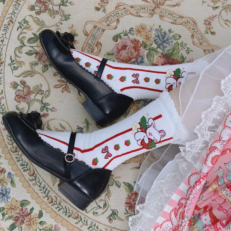 Осенние милые носки в стиле &quotЛолита&quot с принтом кролика клубники униформа JK