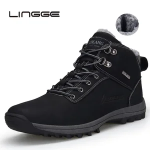 Мужские Водонепроницаемые зимние ботинки LINGGE, Теплые ботильоны из ПУ кожи, повседневная обувь, размеры 39-48, Осень-зима