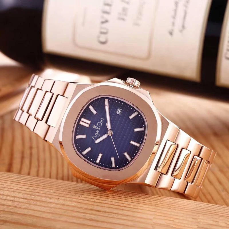 

Classic New Automatic Mechanical Men Watch Rose Gold Sapphire Steel Transparent Glass Back Casual Black Blue AAA+ Quality