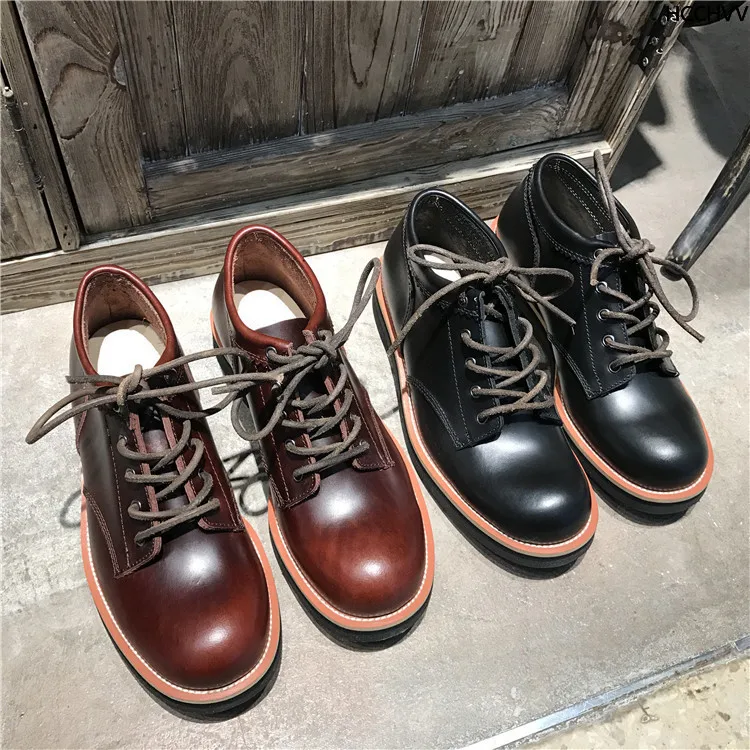 Винтажные ботильоны унисекс ручной работы из натуральной кожи на платформе со