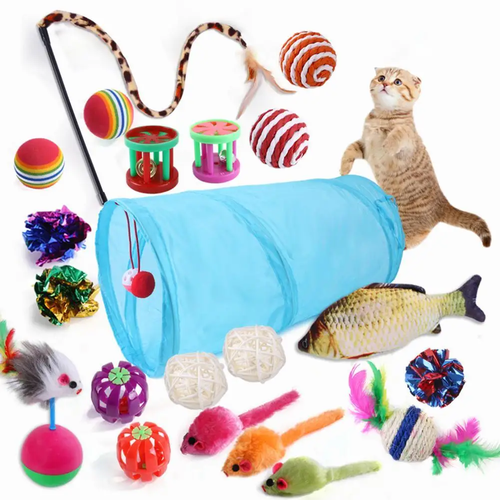 

21 шт. безопасные игрушки для котят, различные игрушки для кошек, полный набор, игрушки для кошек, пищащие игрушки