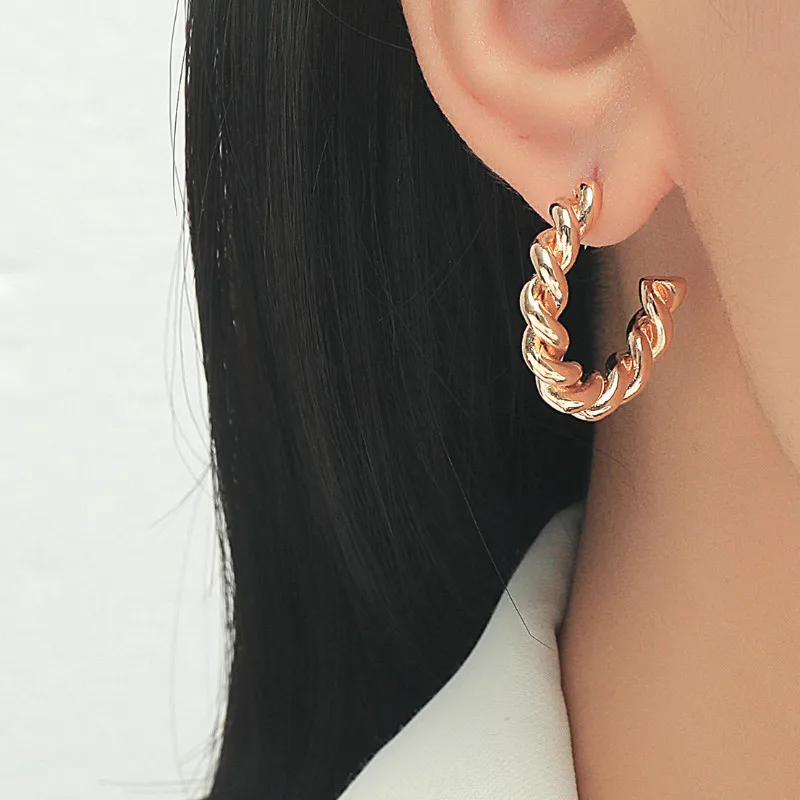 New Women C-shaped Twist Geometric Metal Hoop Earrings Party Accessories Gifts