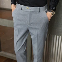 2021 high quality spring autumn mens fashion suit trousers mens business casual solid color embroidery slim suit office pants