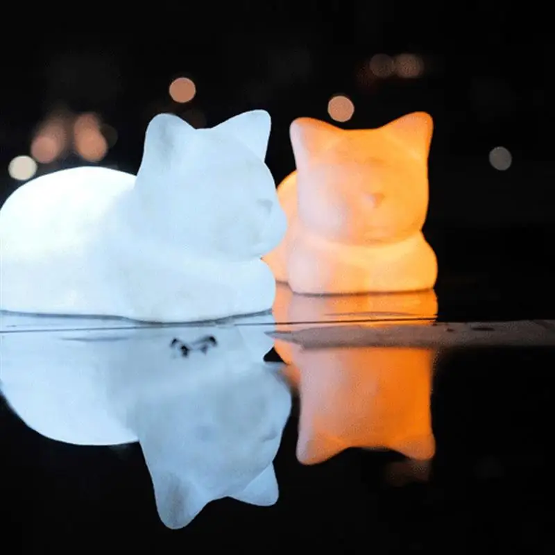 

Cat Night Light Lamp For Kids Rooms Children Kawaii Sleepping Bedroom Bedside Lamp Soft Silicone Cat Night Light Desk Decor
