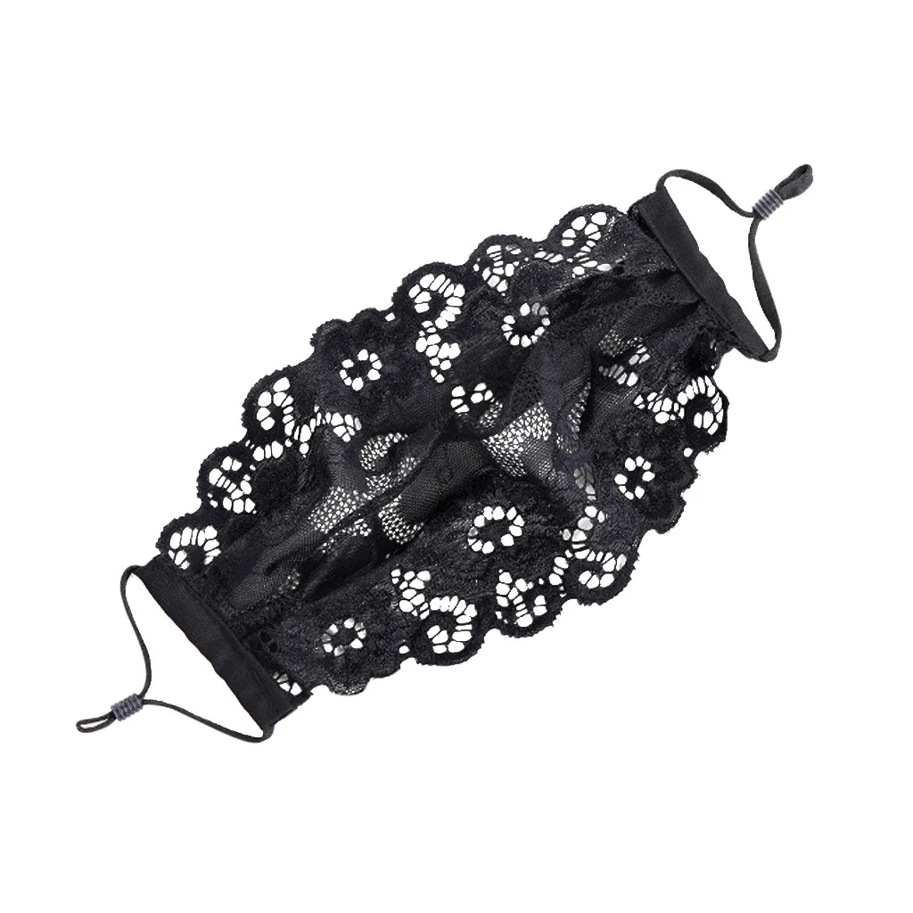

Ladies Black Embroidery Lace Adjustable Mesh Thin Breathable Mouth Mask Facemask Washable Face Mouth Cover Mascarilla