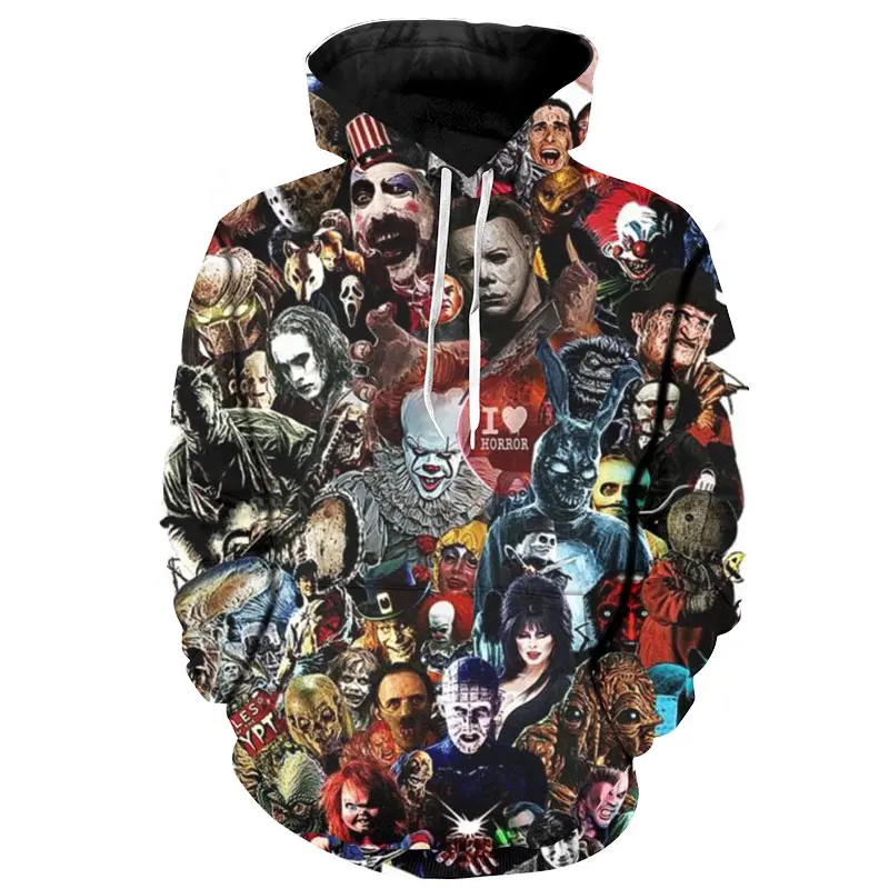 

2021 New Personality Hoodie Horror Movie 3D Printing Pullover Men's Women's Casual Super Dalian Hooded Sweatshirt