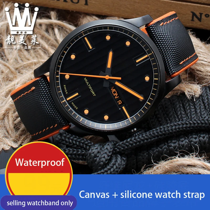 

Canvas + silicone rubber bottom watchband for Seiko watch ssb373p1/367p1/ 369p1 waterproof nylon silicone belt man's watch chain