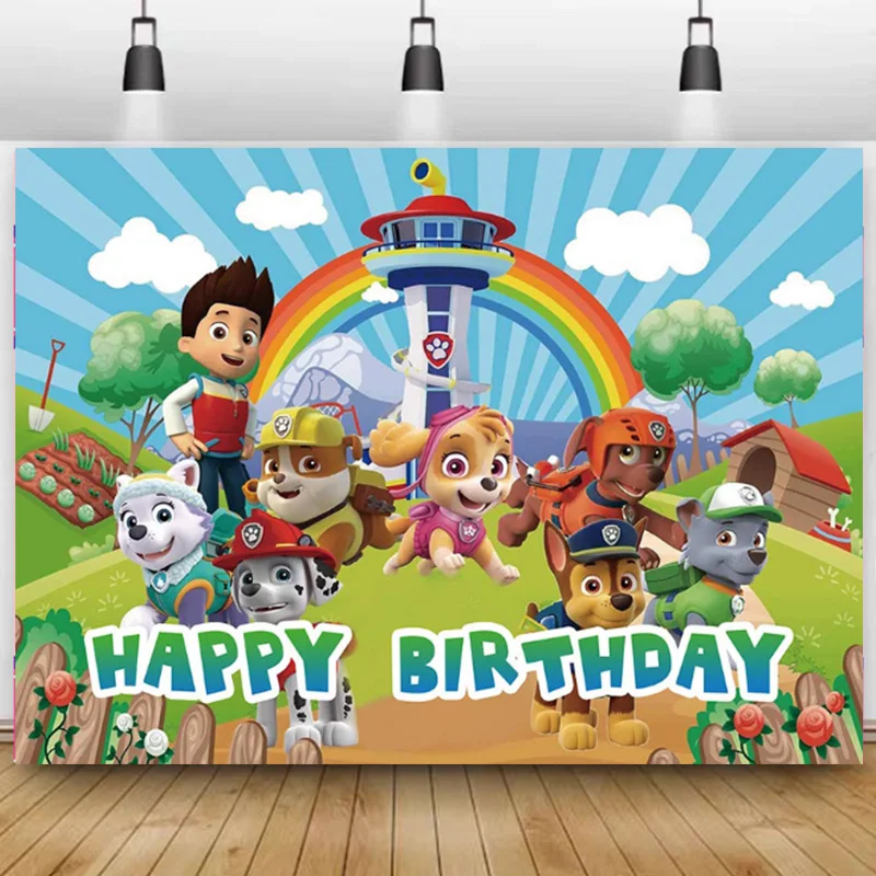 

Cartoon Farm Running Dogs Rainbow Sky Backdrop Photography Ryder Family Patrol Kids Birthday Party Background Cake Table Banner