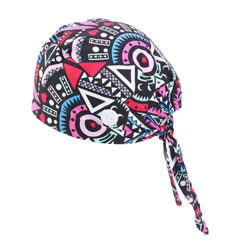 

Working Scrub Cap Button Sweatband Star Paisley Floral Tie Back Bouffant Hat L4ME