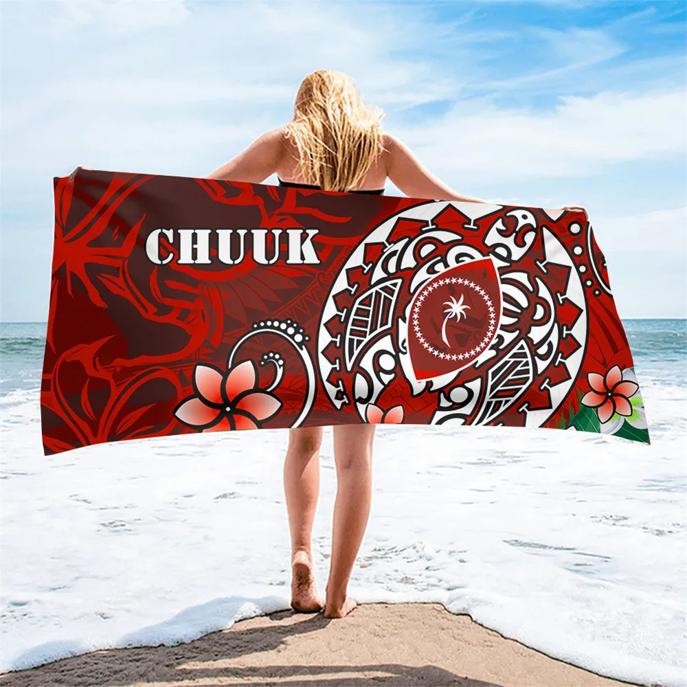 

Quick Dry Beach Towels Chuuk Polynesian Plumeria Turtle Print Microfiber Absorbing Bath Shower Toallas Sand Free Beach Cusion