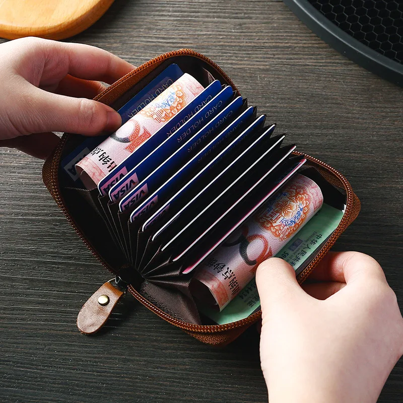 Держатель для кредитных карт из натуральной кожи на молнии|Держатели и