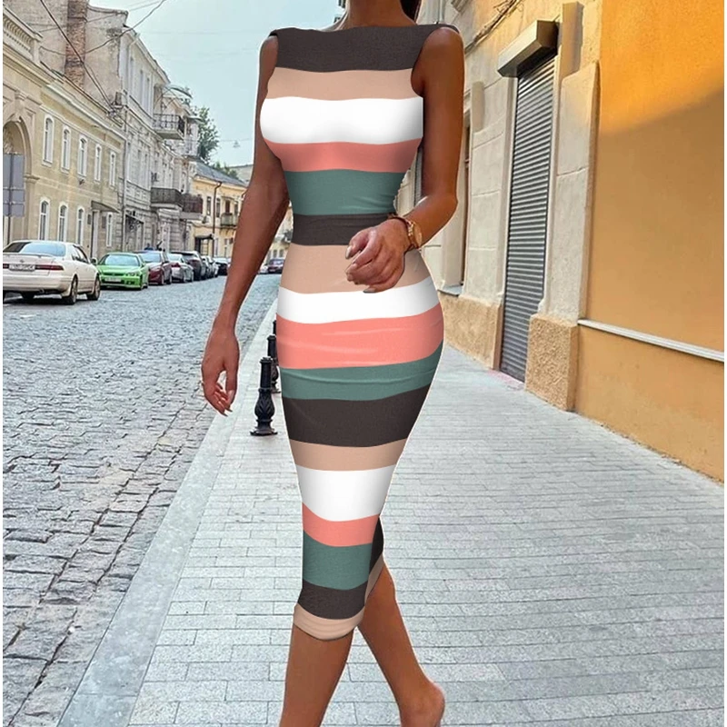 

Сексуальное облегающее платье Mandylandy, женское облегающее платье без рукавов с круглым вырезом и высокой талией, облегающее сексуальное Клуб...