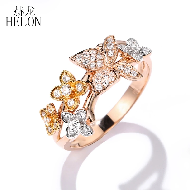 HELON Solid 14k Gold Certified круглое SI/H натуральное бриллиантовое кольцо для женщин три
