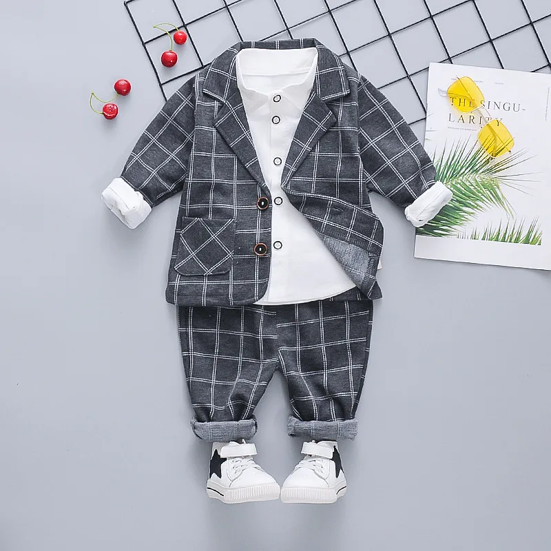 

Spring suit for boys 2020 new baby suit for boys 1-6 years old fall big plaid fashion suit shirt long-sleeved three-piece suit