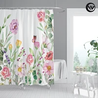 eco friendly printing colorful flower butterfly waterproof bathroom curtain mildew resistant 3d plants bathroom shower curtain