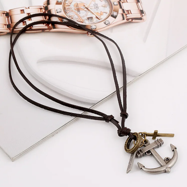 

WANGAIYAO jewelry adjustable retro cowhide couple necklace simple anchor long sweater chain