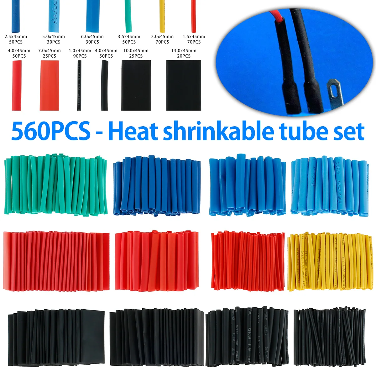 

560pcs Heat Shrink Tubing Insulation Shrinkable Tubes Assortment Electronic Polyolefin Wire Cable Sleeve Kit Heat Shrink Tubes