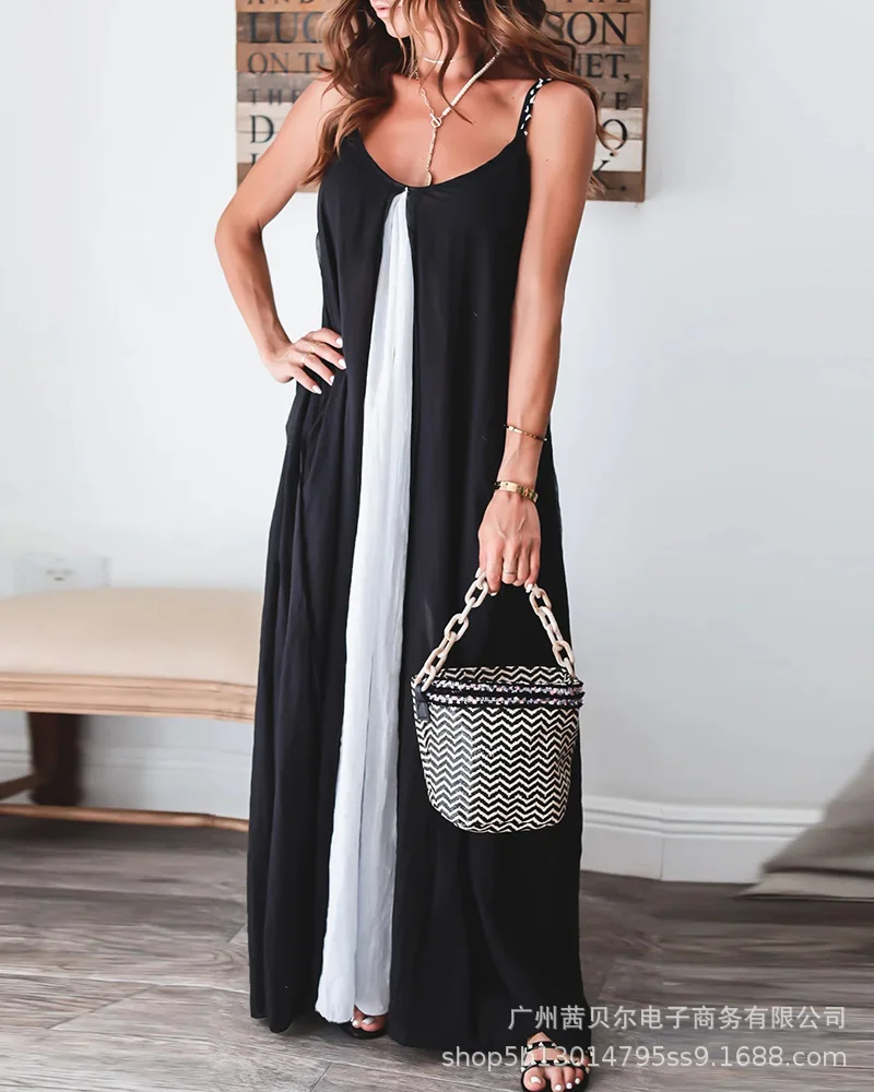 

2021 summer new fashion color matching suspender dress dresses for women
