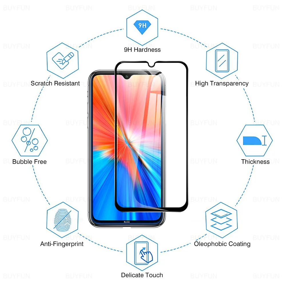 Черное закаленное стекло для Xiaomi Redmi Note 8 8T 7 7S Pro 2021 3 шт. защитная пленка сотового