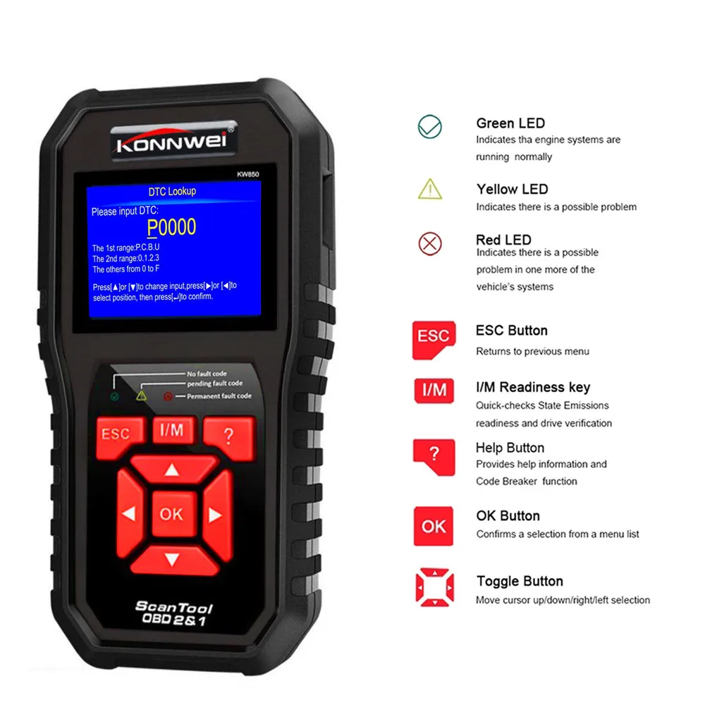 KONNWEI KW850 Автосканер OBD 2 OBD2 автомобильный сканер многоязычный автоматический диагностический сканер лучше AL519 NT301 OBD2 сканер
