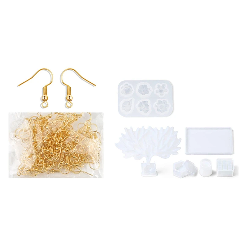

100 Pcs Earring Hooks with Ball and Coil Hypoallergenic Plated Gold Ear Wires & 7Pcs Deer Cosmetic Resin Mold