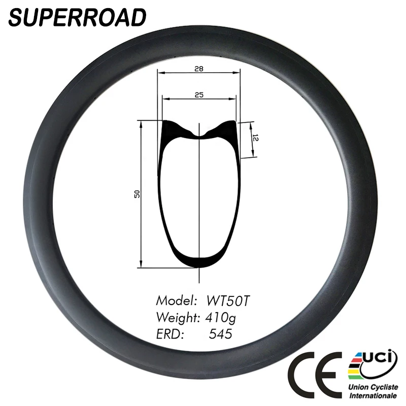 Высокое качество Superroad 28 мм в ширину 50 мм Глубокий аэро Полный легкий карбоновый вес 700C дорожный велосипед Трубчатые Ободы
