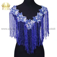 fzd 5 pieces royal blue beaded stone tassel patches and rhinestone for wedding dresses diy craft decorative clothing panel