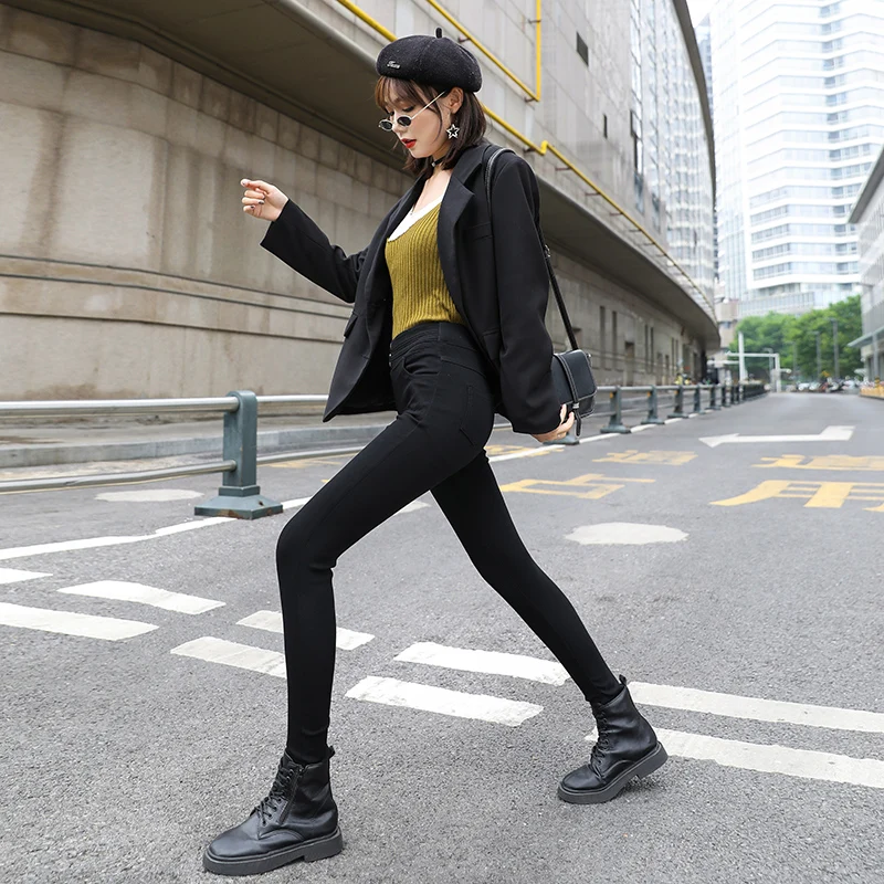 

Big yards jeans female high fat younger sister elastic thin joker tall waist foot trousers new tide